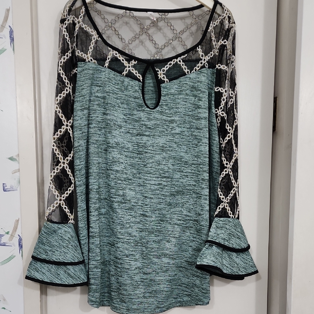 Rosegal Teal and Black Lace Blouse